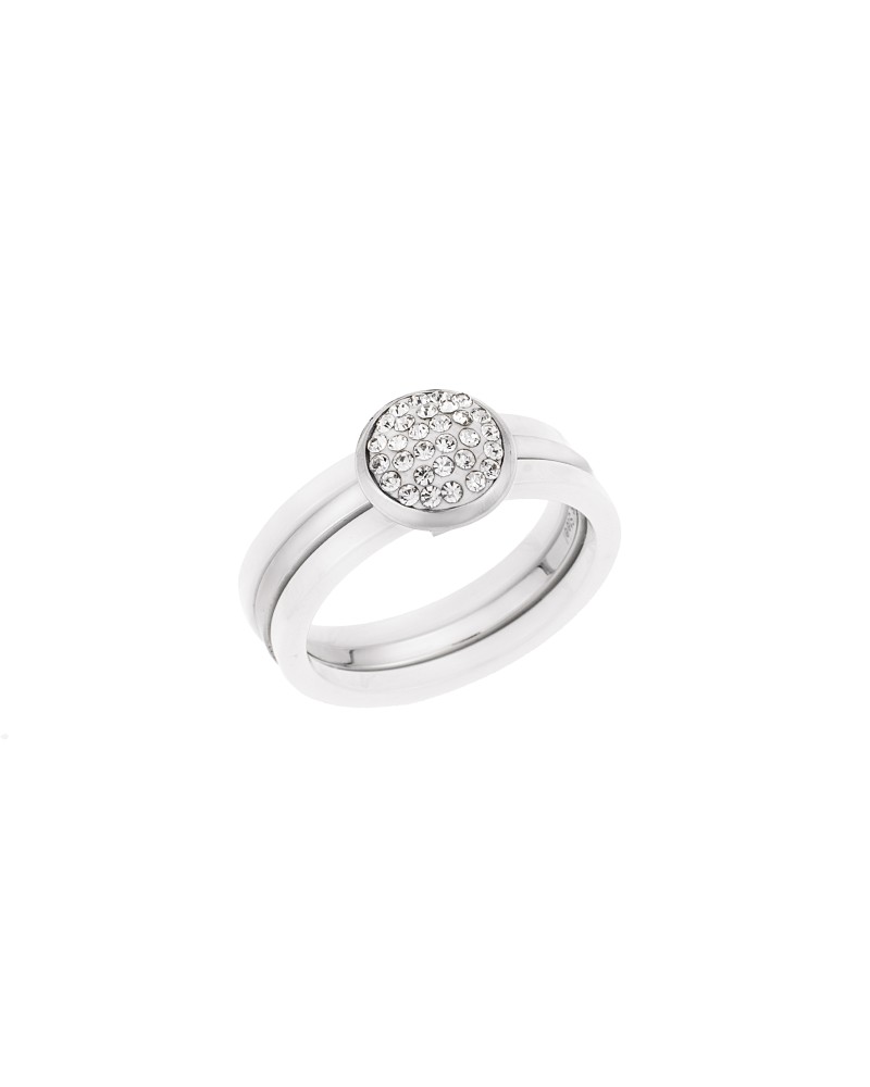 Δαχτυλίδι Λευκό-Ασημί Με Πέτρες SENZA Ceramic Steel - SSD1438