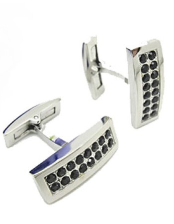 Μανικετόκουμπα Με Μαύρες Πέτρες Senza Men's Silver-Black από Ατσάλι - SSD16743