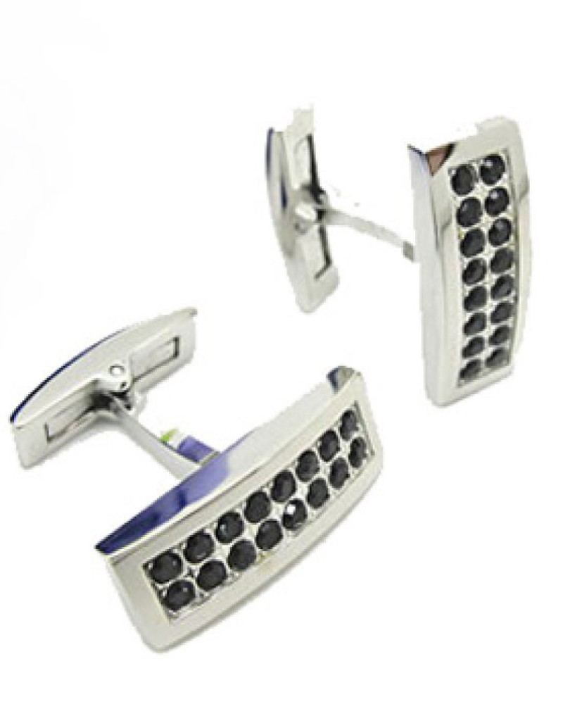 Μανικετόκουμπα Με Μαύρες Πέτρες Senza Men's Silver-Black από Ατσάλι - SSD16743