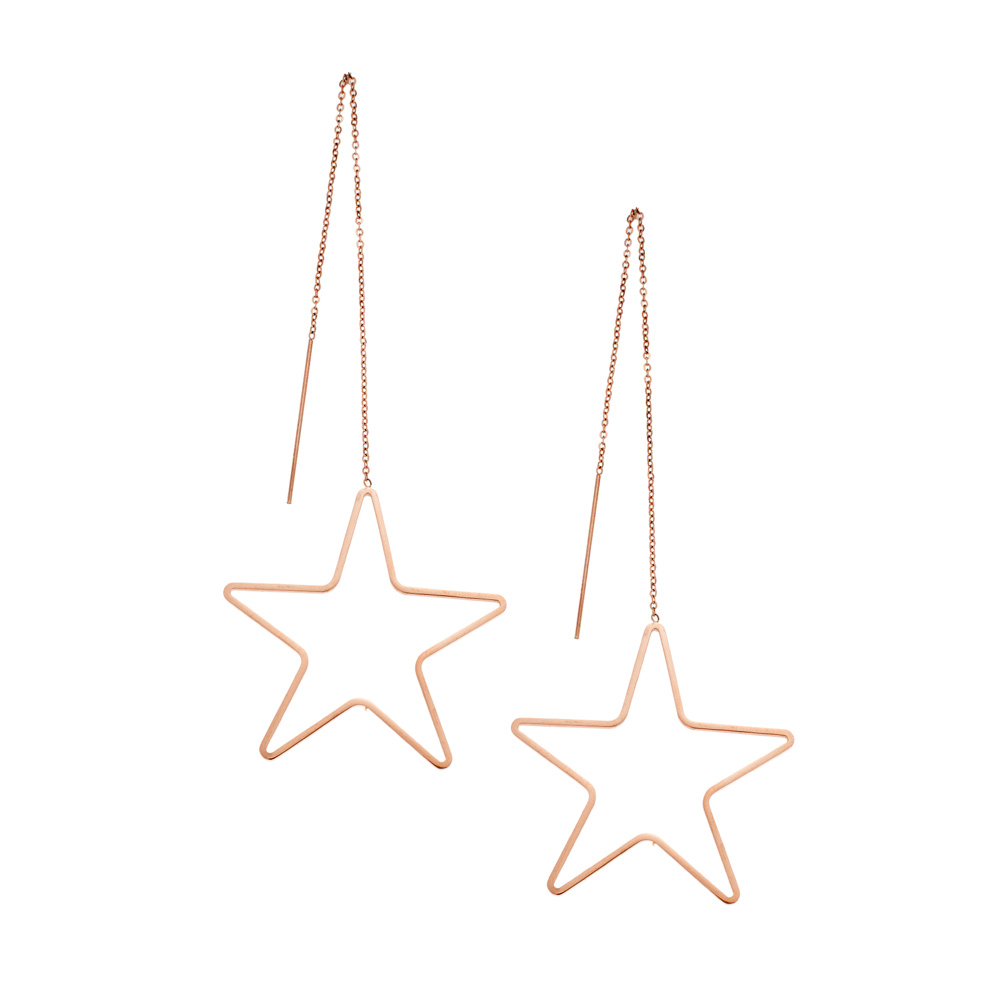 Σκουλαρίκια SENZA Long Stars Rose Gold Steel - SSD2045