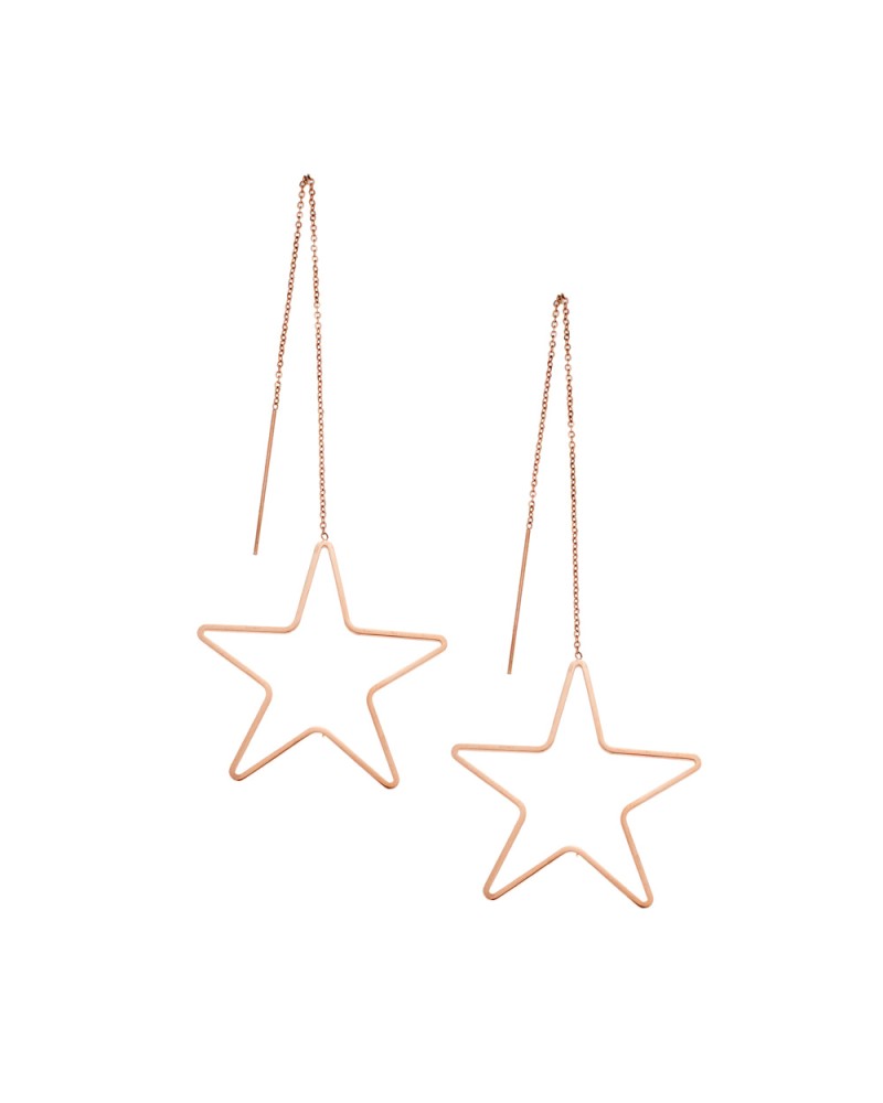 Σκουλαρίκια SENZA Long Stars Rose Gold Steel - SSD2045