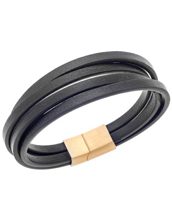 Βραχιόλι Senza Men's Steel Leather Strap - SSD2090GDBK