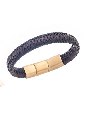 Βραχιόλι Senza Men's Stainless Steel - Black & Brown Leather Strap - SSD3261-1GBKBN