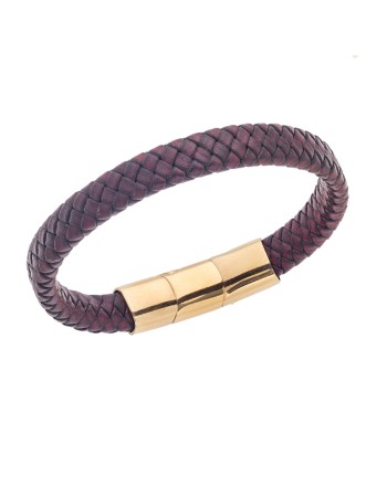 Βραχιόλι Senza Men's Stainless Steel - Black & Bordeaux Leather Strap - SSD3261-2GBD