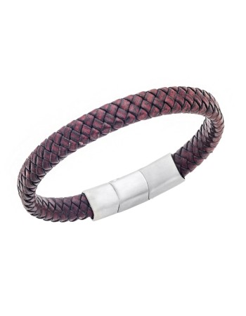 Βραχιόλι Senza Men's Stainless Steel - Black & Bordeaux Leather Strap - SSD3261-2SBD