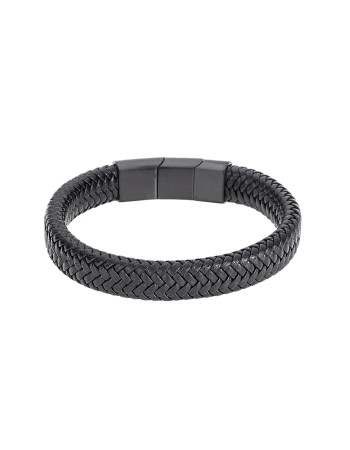 Βραχιόλι Senza Men's Stainless Steel - Black Leather Strap - SSD3261BK