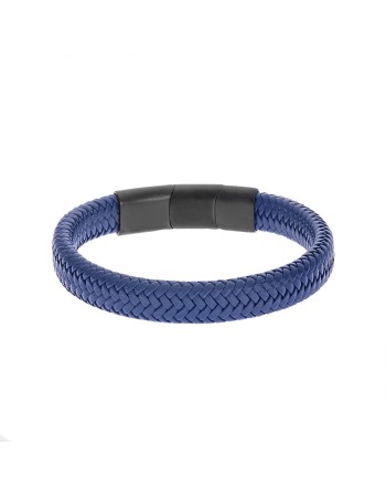 Βραχιόλι Senza Men's Stainless Steel - Blue Leather Strap - SSD3261BKBL