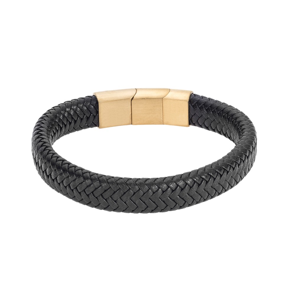 Βραχιόλι Senza Men's Stainless Steel - Black Leather Strap - SSD3261GBK