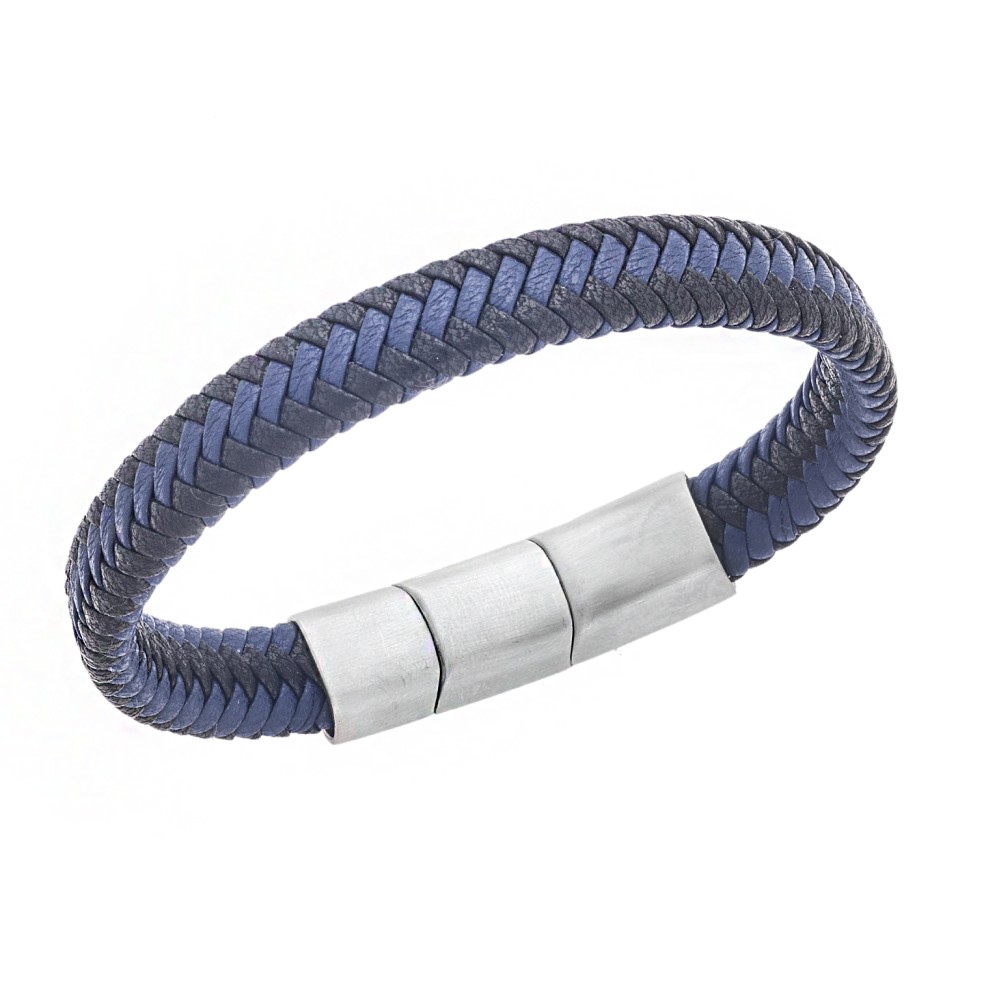 Βραχιόλι Senza Men's Stainless Steel - Black Leather Strap - SSD3261SBKBL