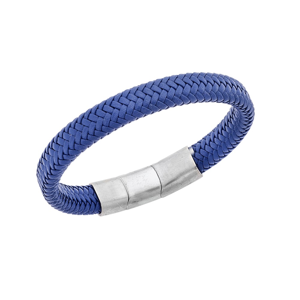 Βραχιόλι Senza Men's Stainless Steel - Blue Leather Strap - SSD3261SBL