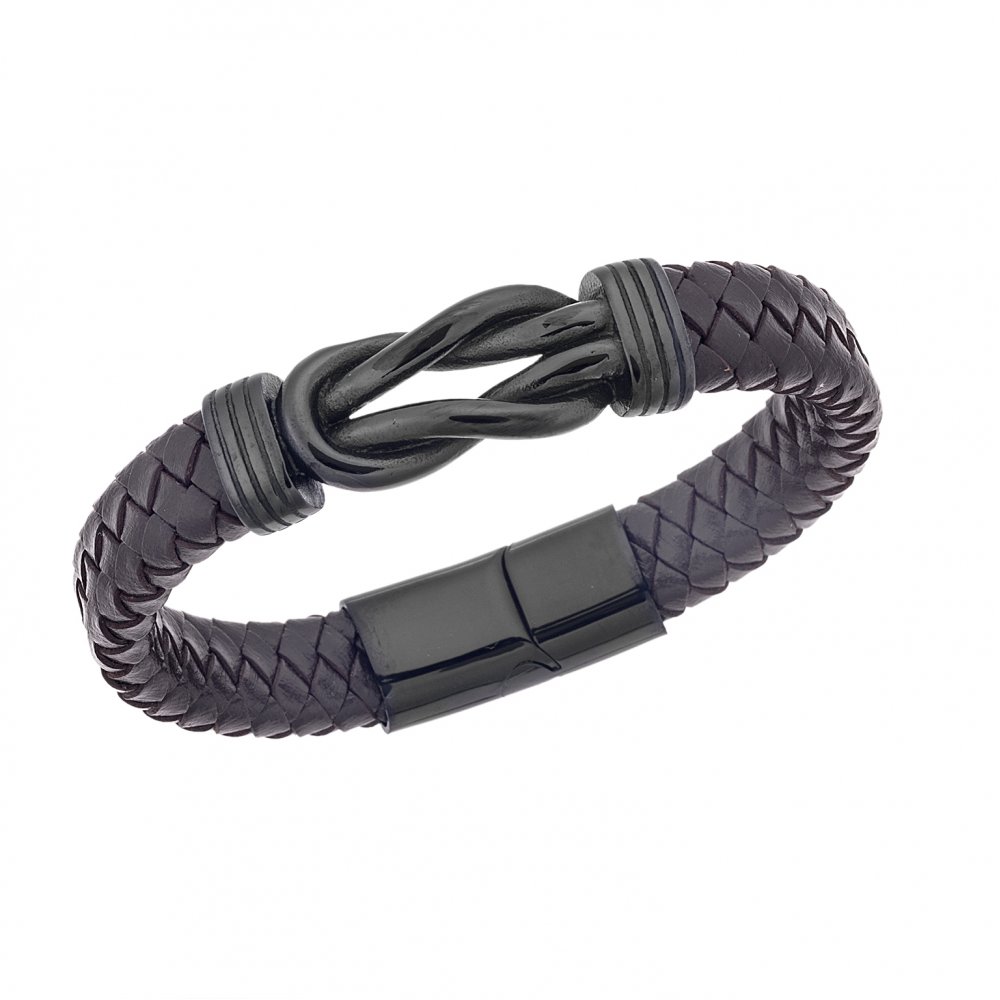 Βραχιόλι Senza Men's Steel Leather Strap - SSD3265BKBN