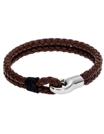 Βραχιόλι Senza Men's Steel Leather Strap - SSD3306BN