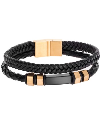 Βραχιόλι Senza Men's Steel Leather Strap - SSD3364