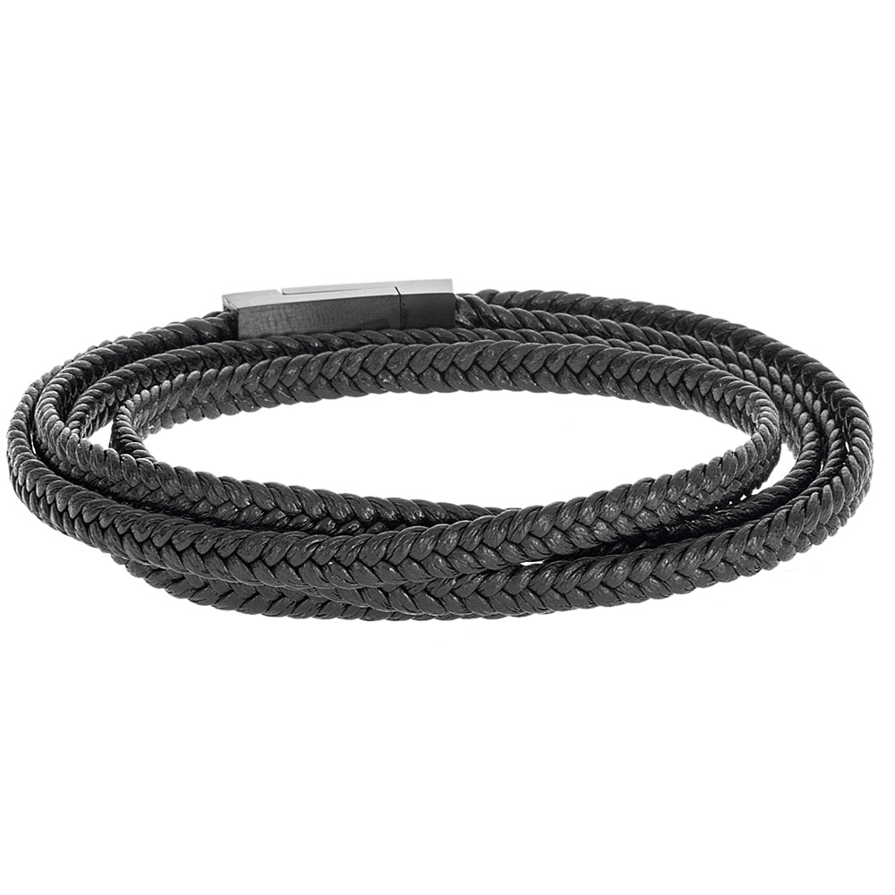 Βραχιόλι Senza Men's Steel Black Leather Strap - SSD3368BK