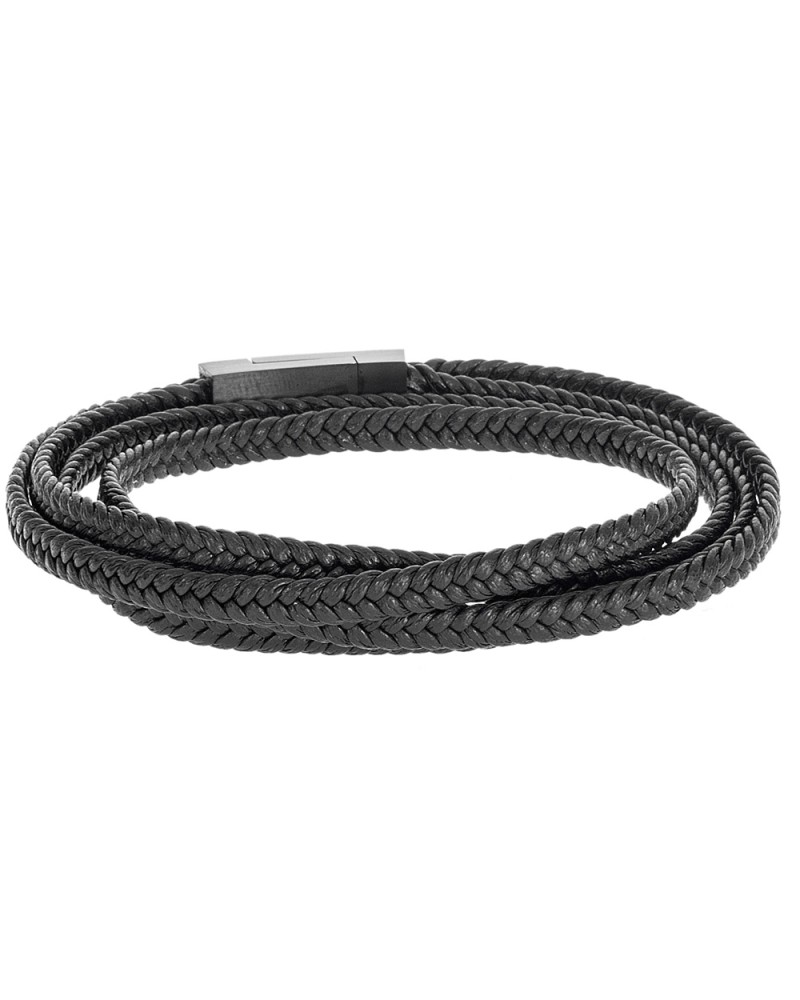 Βραχιόλι Senza Men's Steel Black Leather Strap - SSD3368BK