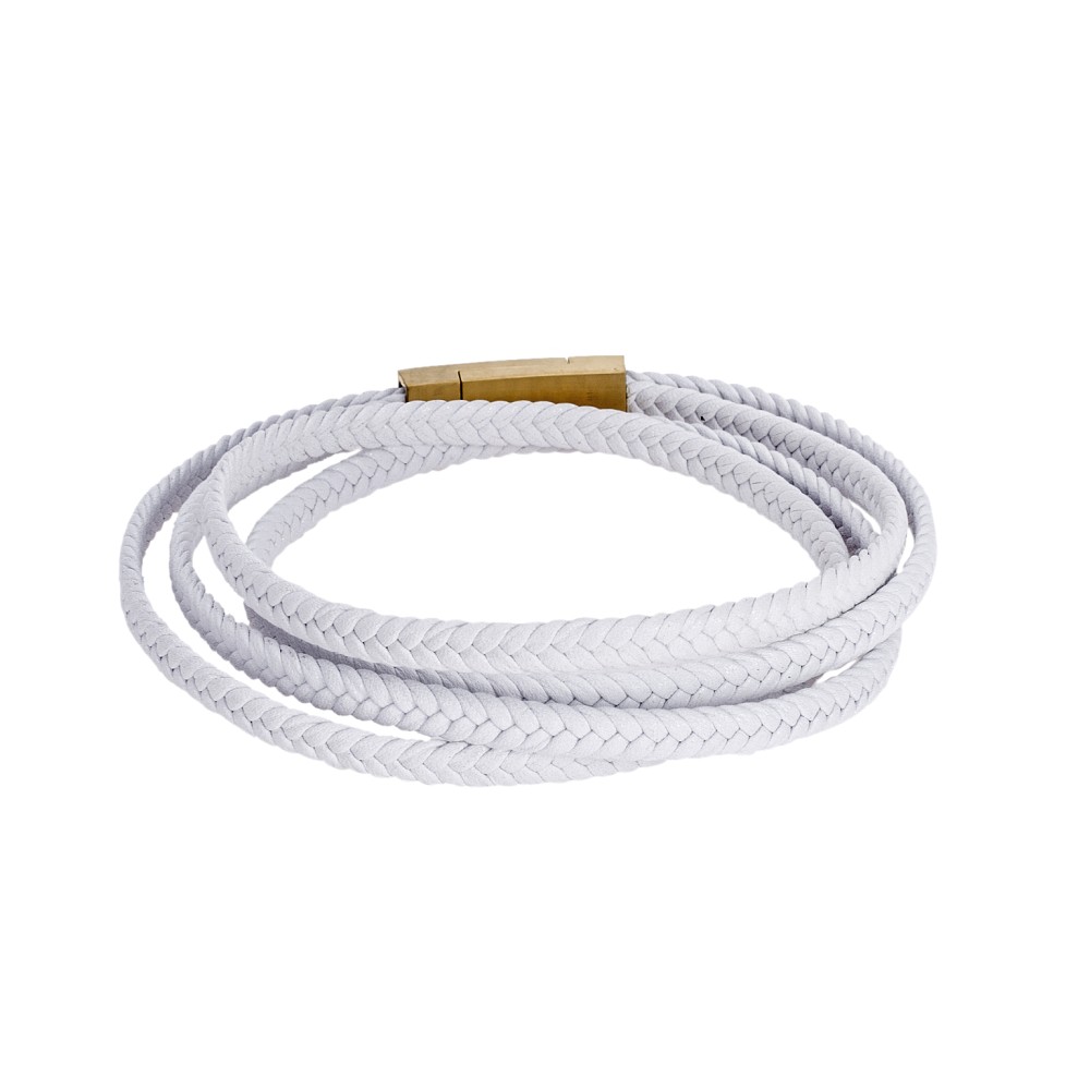 Βραχιόλι Senza Men's Steel White Leather Strap - SSD3368GWH