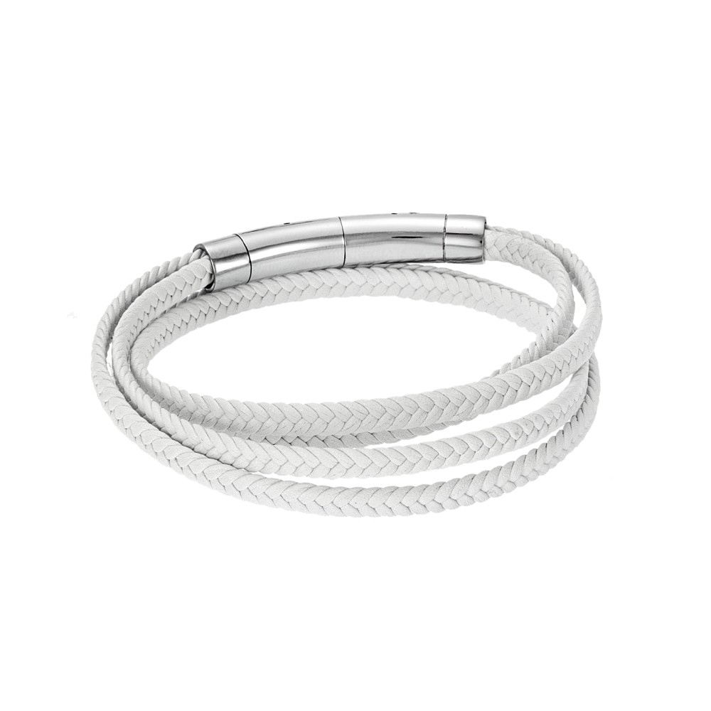 Βραχιόλι Senza Men's Steel White Leather Strap - SSD3368SWH