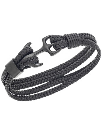 Βραχιόλι Senza Men's Steel Black Leather Strap - SSD4225BK