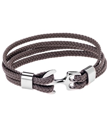 Βραχιόλι Senza Men's Steel Brown Leather Strap - SSD4225SBN