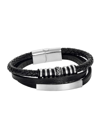 Βραχιόλι Senza Men's Steel Leather Strap - SSD4238