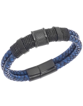 Βραχιόλι Senza Men's Steel Leather Strap - SSD4239BLBK