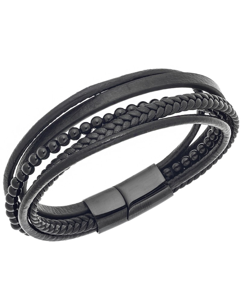 Βραχιόλι Senza Men's Steel Black Leather Strap - SSD4248BK