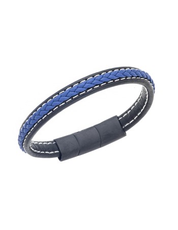 Βραχιόλι Senza Men's Steel Black & Blue Leather Strap - SSD4258-1BBL