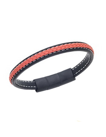Βραχιόλι Senza Men's Steel Black & Orange Leather Strap - SSD4258-1BOE