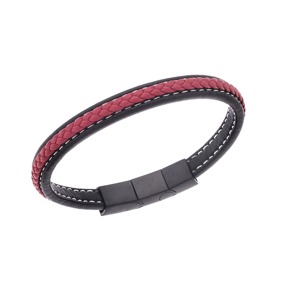 Βραχιόλι Senza Men's Steel Black & Red Leather Strap - SSD4258-1BRD
