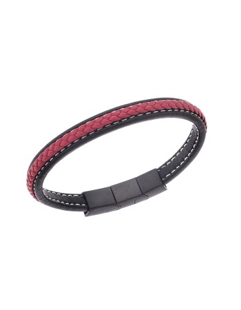 Βραχιόλι Senza Men's Steel Black & Red Leather Strap - SSD4258-1BRD