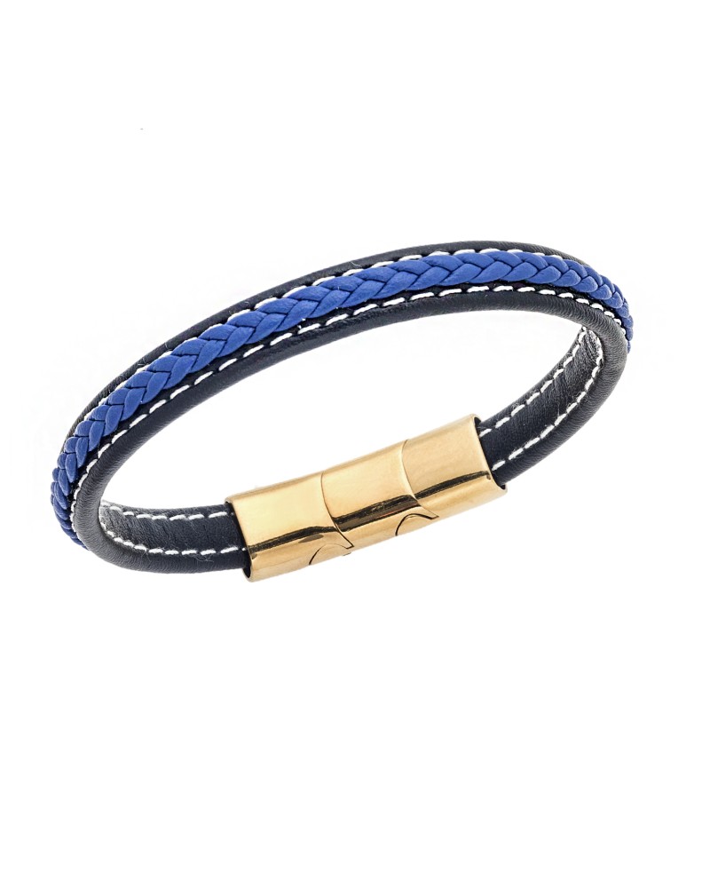 Βραχιόλι Senza Men's Steel Black & Blue Leather Strap - SSD4258-1GBL