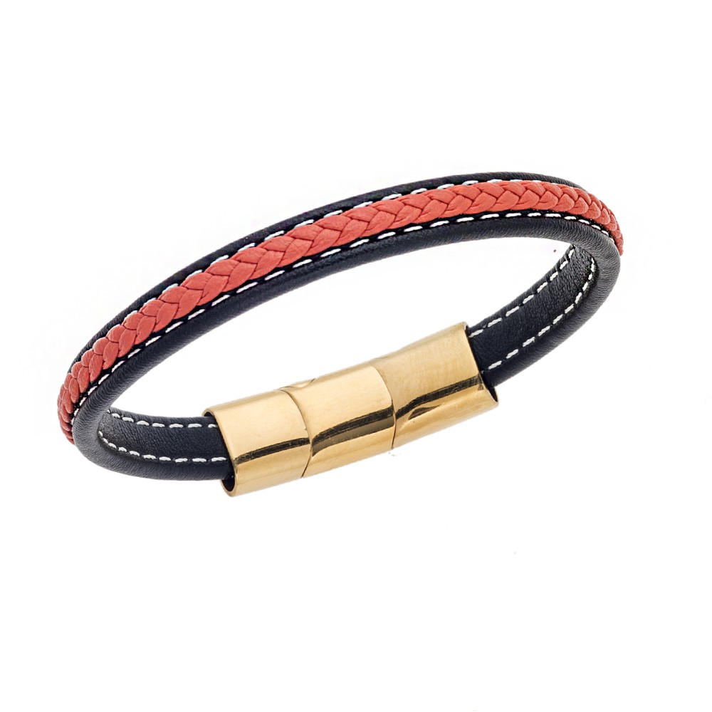 Βραχιόλι Senza Men's Steel Black & Orange Leather Strap - SSD4258-1GOE