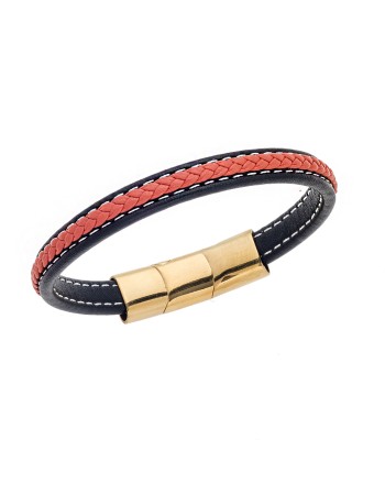 Βραχιόλι Senza Men's Steel Black & Orange Leather Strap - SSD4258-1GOE