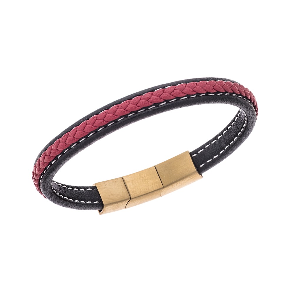 Βραχιόλι Senza Men's Steel Black & Red Leather Strap - SSD4258-1GRD