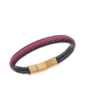 Βραχιόλι Senza Men's Steel Black & Red Leather Strap - SSD4258-1GRD