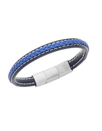 Βραχιόλι Senza Men's Steel Black & Blue Leather Strap - SSD4258-1SBL
