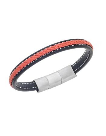 Βραχιόλι Senza Men's Steel Black & Orange Leather Strap - SSD4258-1SOE