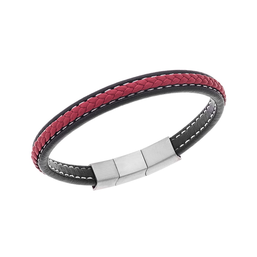 Βραχιόλι Senza Men's Steel Black & Red Leather Strap - SSD4258-1SRD