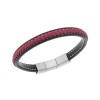 Βραχιόλι Senza Men's Steel Black & Red Leather Strap - SSD4258-1SRD