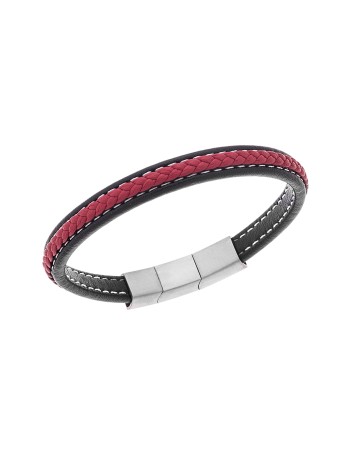 Βραχιόλι Senza Men's Steel Black & Red Leather Strap - SSD4258-1SRD