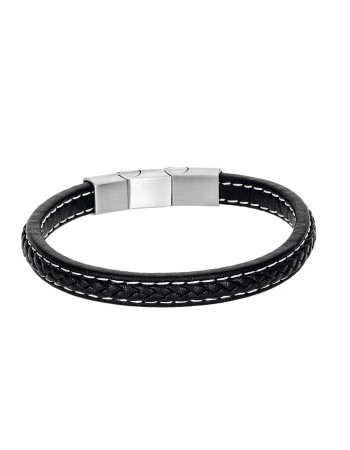 Βραχιόλι Senza Men's Steel Leather Strap - SSD4258BK