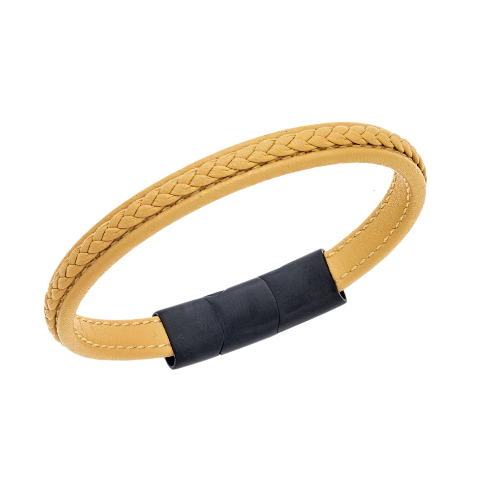 Βραχιόλι Senza Men's Steel Yellow Leather Strap - SSD4258BYW