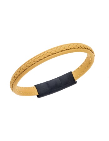 Βραχιόλι Senza Men's Steel Yellow Leather Strap - SSD4258BYW