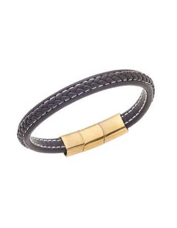 Βραχιόλι Senza Men's Steel Brown Leather Strap - SSD4258GBN