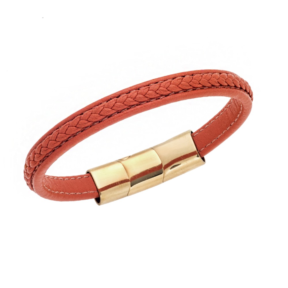 Βραχιόλι Senza Men's Steel Orange Leather Strap - SSD4258GOE