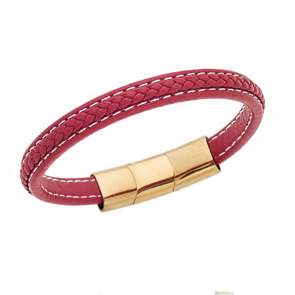 Βραχιόλι Senza Men's Steel Red Leather Strap - SSD4258GRD