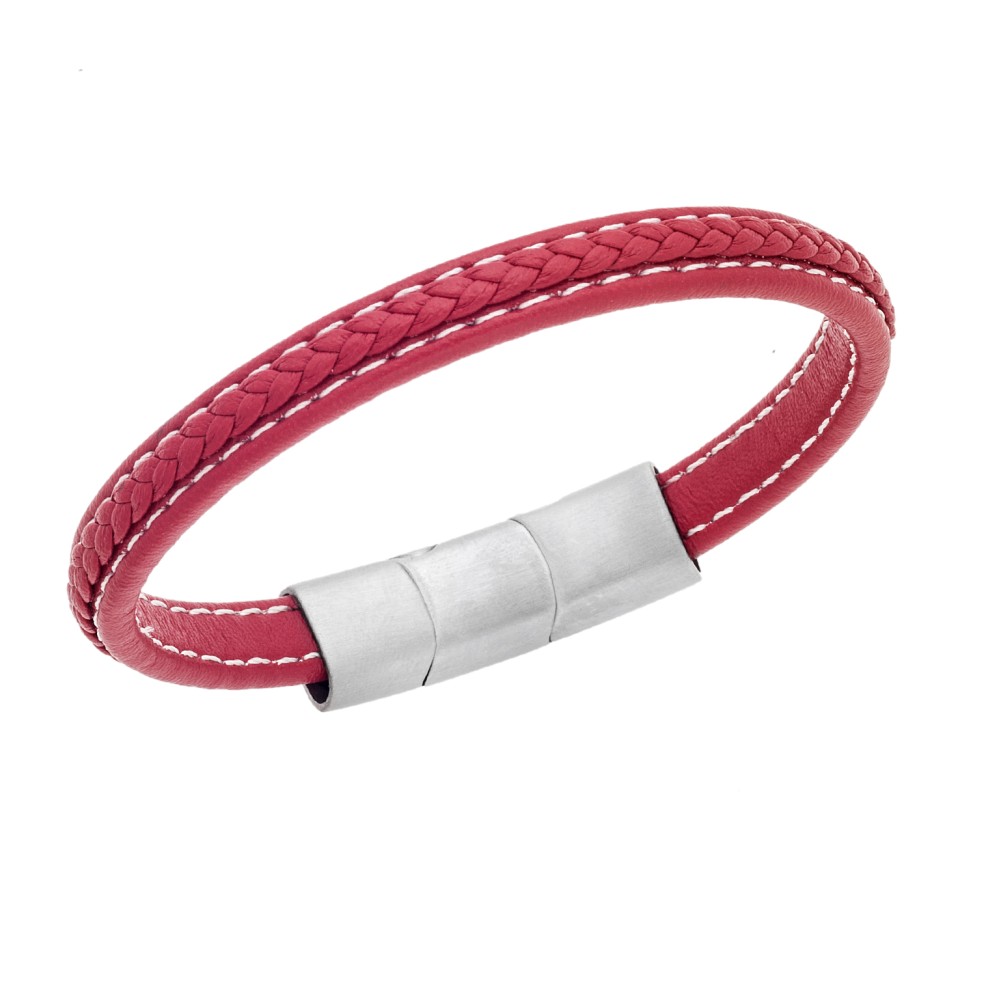 Βραχιόλι Senza Men's Steel Red Leather Strap - SSD4258SRD