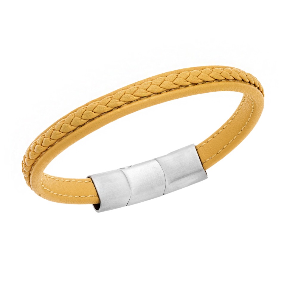 Βραχιόλι Senza Men's Steel Yellow Leather Strap - SSD4258SYW