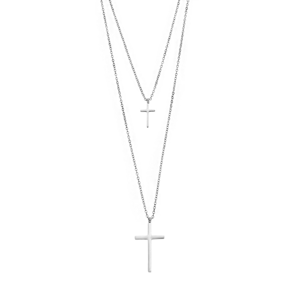 Κολιέ Μακρύ Διπλό Σταυρός SΕΝΖΑ Silver Stainless Steel - SSD4350SR