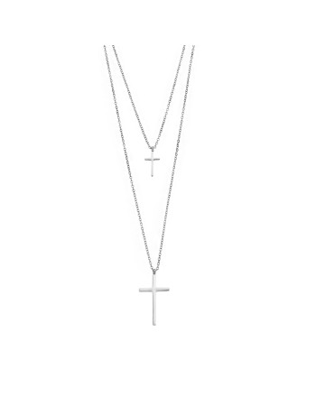 Κολιέ Μακρύ Διπλό Σταυρός SΕΝΖΑ Silver Stainless Steel - SSD4350SR